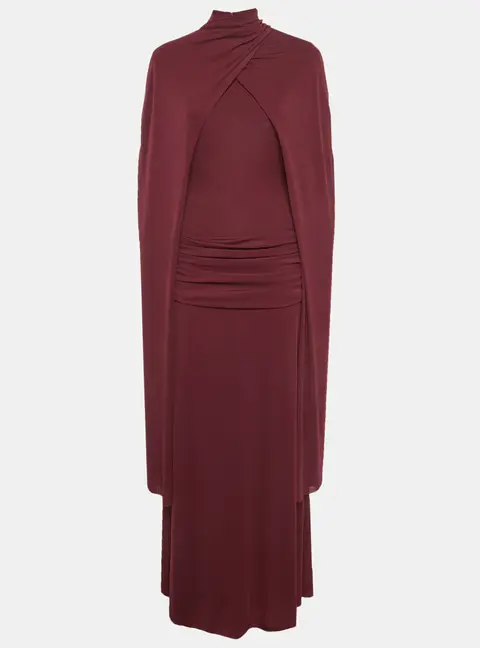 Chats By C.Dam Maroon Jersey Knit Cape Detail Valeris Maxi Dress S