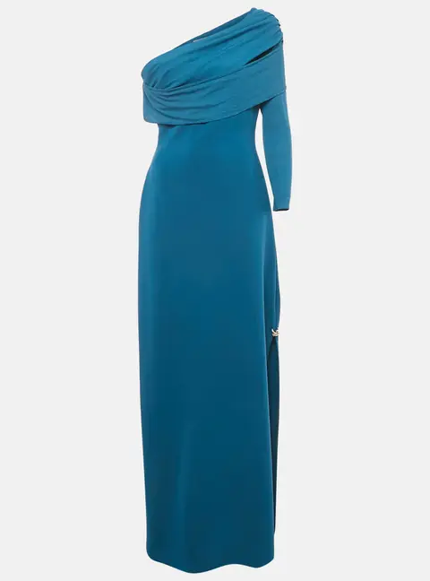 Chats By C.Dam Blue Jersey Draped Davi Maxi Dress S