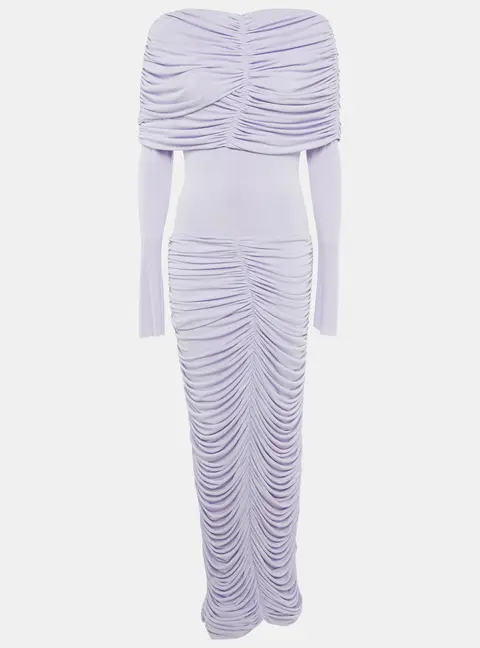 Chats By C.Dam Lavender Jersey Knit Ruched Serafina Maxi Dress S