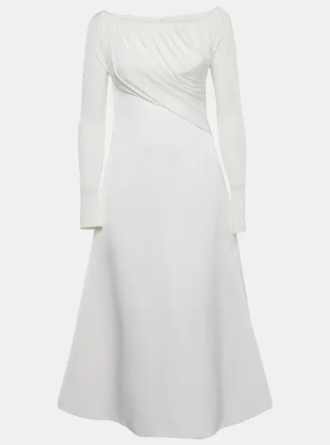Chats By C.Dam White Jersey and Crepe Off-Shoulder Long Dress S