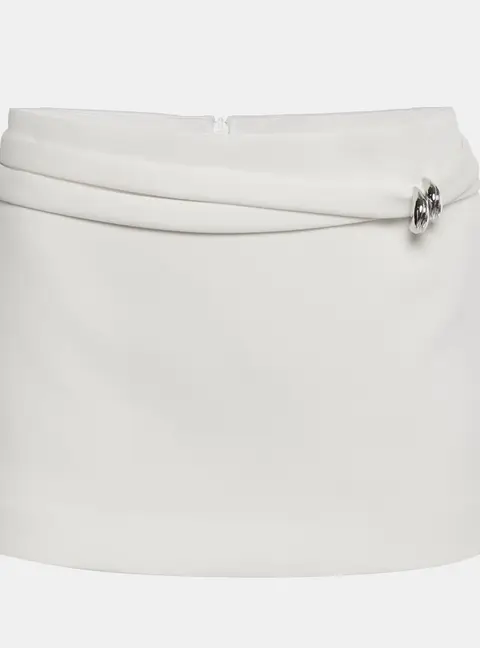 Chats by C.Dam White Gabardine Waist-Detail Mini Skirt S