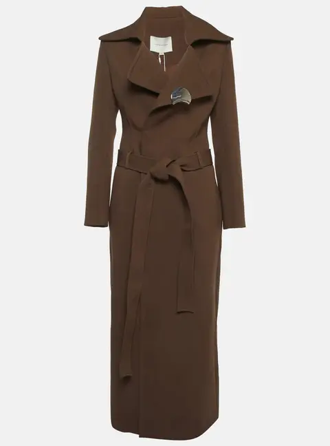Chats By C.Dam Brown Twill Long Belted Elpis Coat S