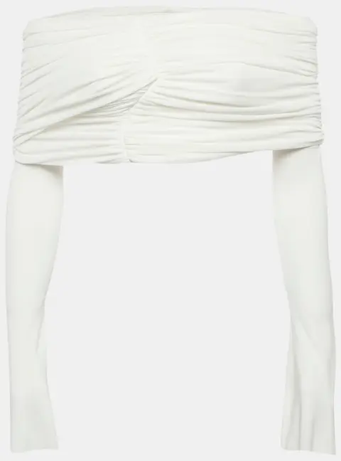 Chat by C. Dam White Jersey Draped Off Shoulder Dami Top XS