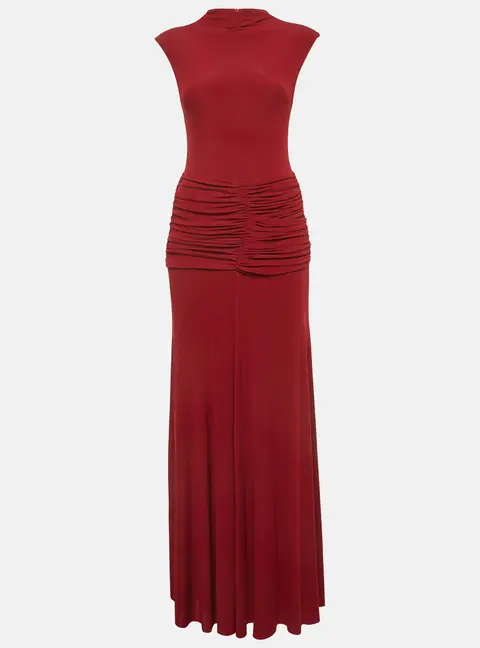 Chats By C.Dam Burgundy Jersey Knit Ruched Nana Maxi Dress S