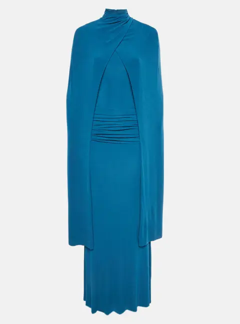 Chats By C.Dam Navy Blue Jersey Draped Valeris Maxi Dress M