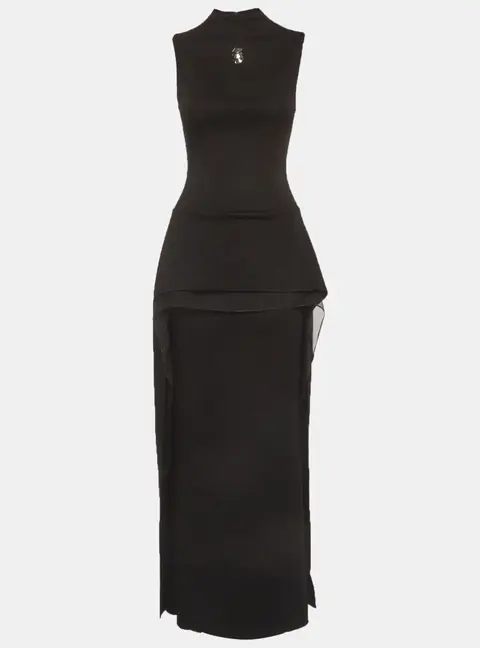Chats By C.Dam Black Knit and Organza Pietra Dress XS