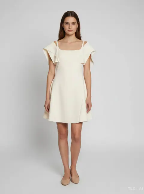 Chats By C.Dam Off White Jersey Flutter Sleeve Mini Dress XS