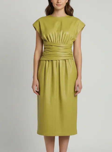Chats By C.Dam Olive Green Satin Sphinx Midi Dress M