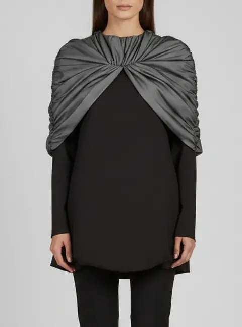 Chats By C.Dam Black Jersey and Organza Draped Aether Top S