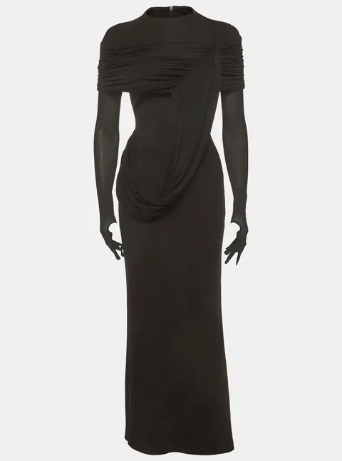 CHATS by C.DAM Black Jersey Draped Maxi Dress S