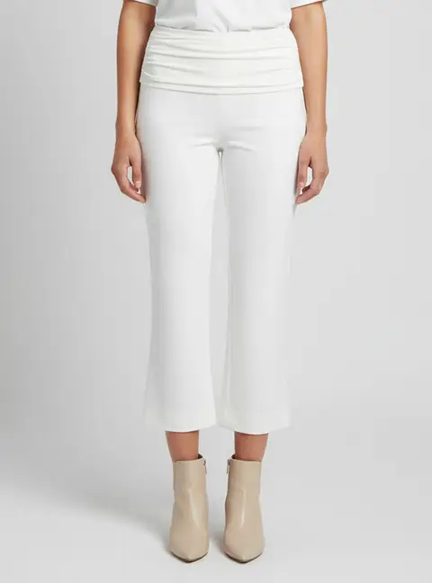 Cherie White Crepe Draped Low Rise Chiara Capri Pants XS