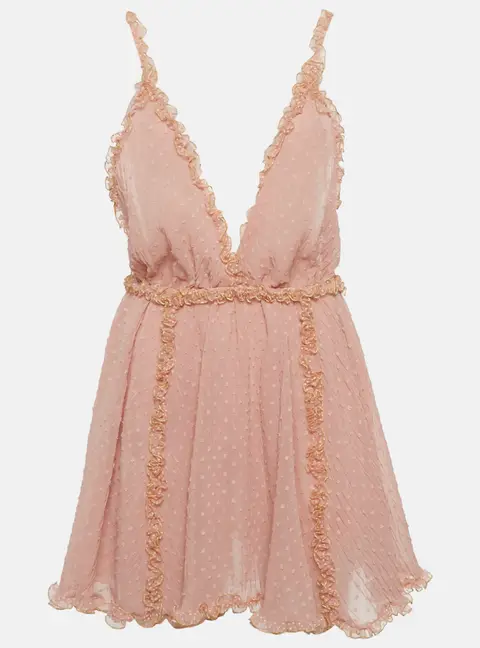 Chio Pink Swiss Dot Chiffon Frill Mini Dress S