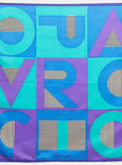 Chopard Blue/Multicolor Logo Print Silk Scarf