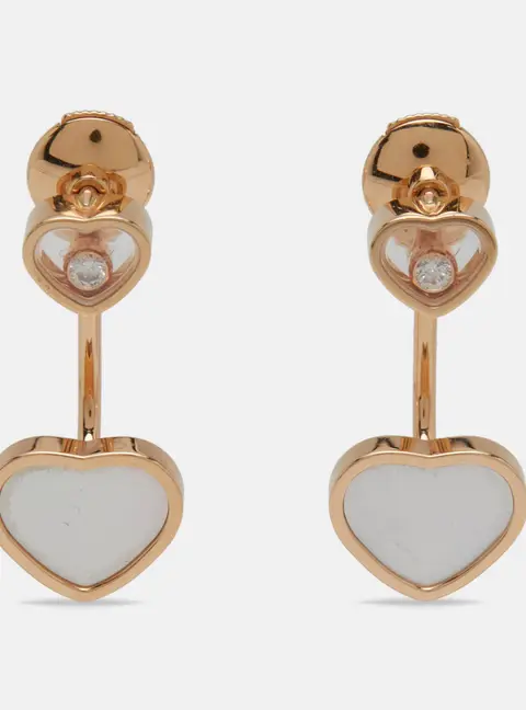 Chopard Happy Hearts Mother of Pearl Diamond 18k Rose Gold Earrings