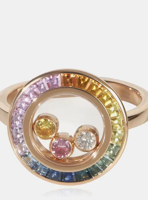 Chopard Happy Diamonds 18K Rose Gold Sapphire and Diamond Ring EU 53