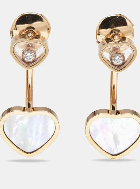 Chopard Happy Hearts Diamond Mother of Pearl 18k Rose Gold Earrings