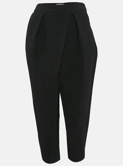 Chloe Black Textured Crepe Pleats Detail Trousers L