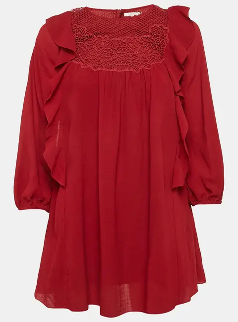 Chloe Red Crepe Ruffled Lace Detail Dress Size 10Yrs