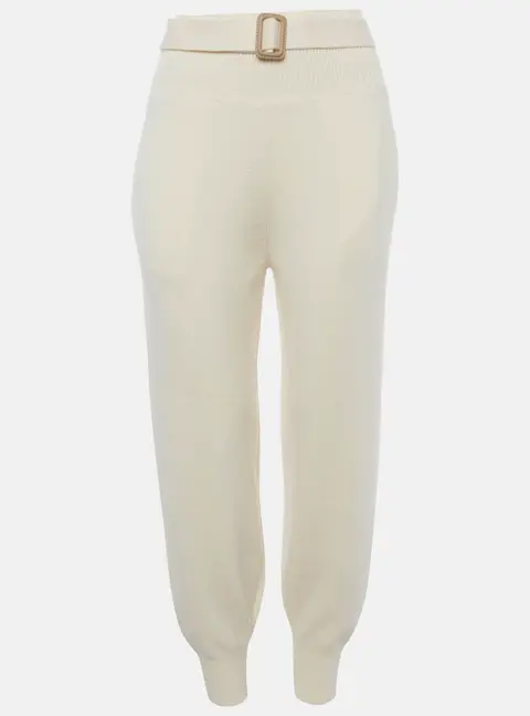 Chlo&eacute; White Wool Rib Knit High Waisted Trousers L