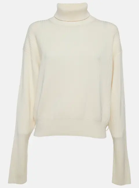 Chloe White Rib Knit Wool Blend Pullover Sweater L