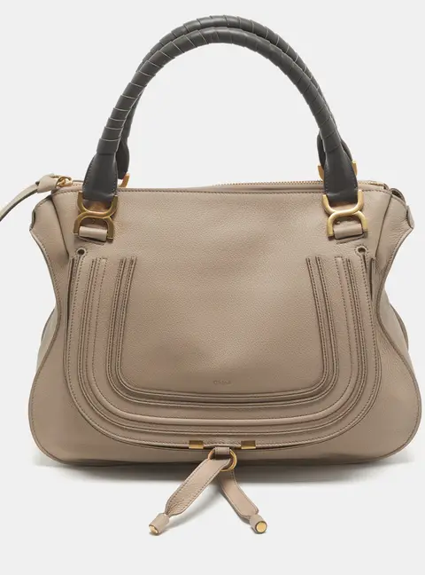 Chloe Marcie Double Carry Large Beige/Grey Leather Shoulder Bag