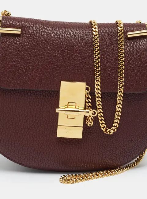 Chlo&eacute; Drew Small Burgundy Leather Shoulder Bag