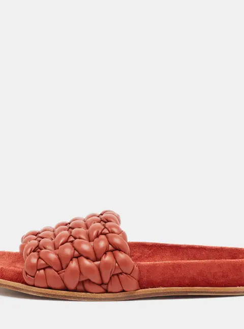 Chloe Brown Braided Leather Kacey Slides Size 36