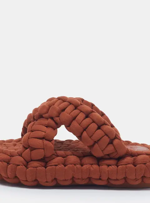 Chloe Kamy Size 36 Brown Braided Fabric Platform Slide Sandals