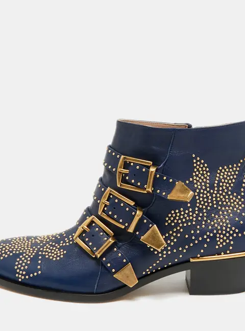 Chloe Susanna Size 39.5 Navy Blue Leather Ankle Length Boots