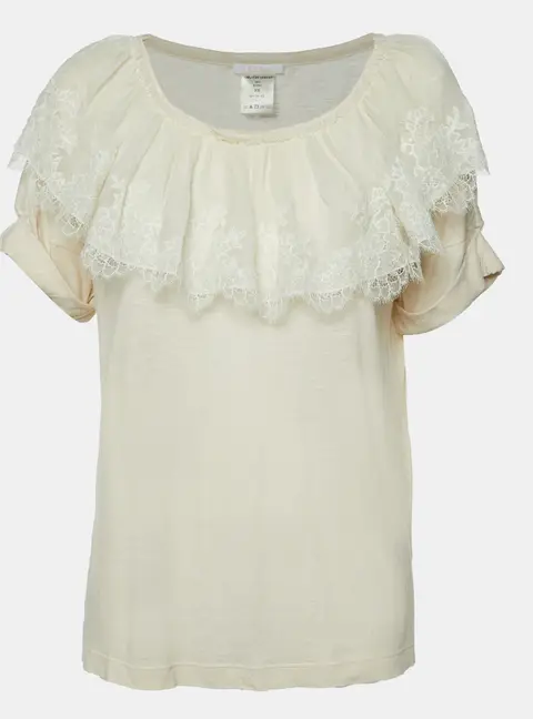 Chloe Ecru Cream Knit Lace Trimmed Top XS