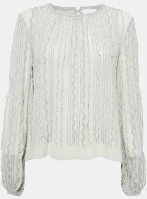 Chloe Grey Wavy Embroidered Silk and Jersey Top XS