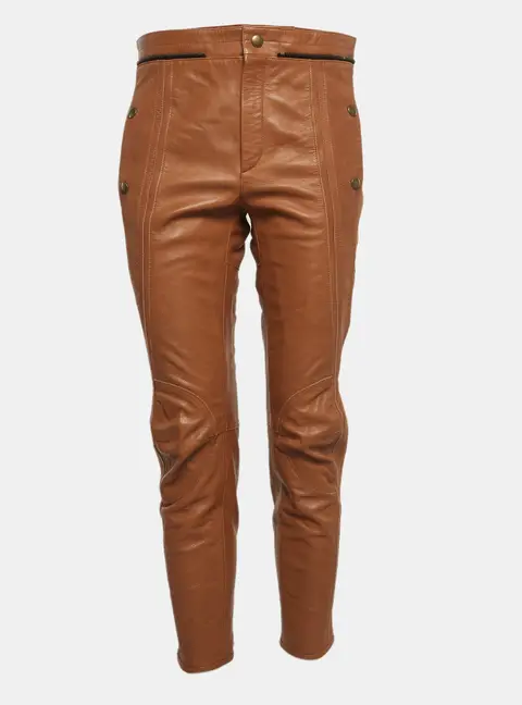 Chloe Havana Brown Leather Straight Leg Trousers M