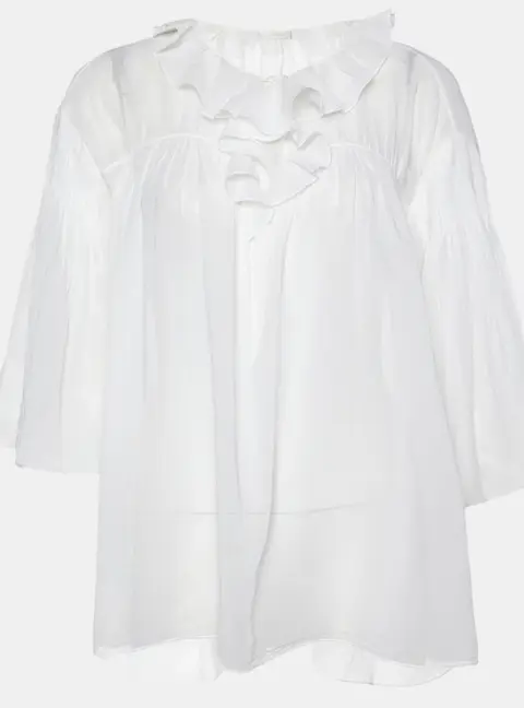 Chloe Off-White Cotton Pleated Loose Fit Top M