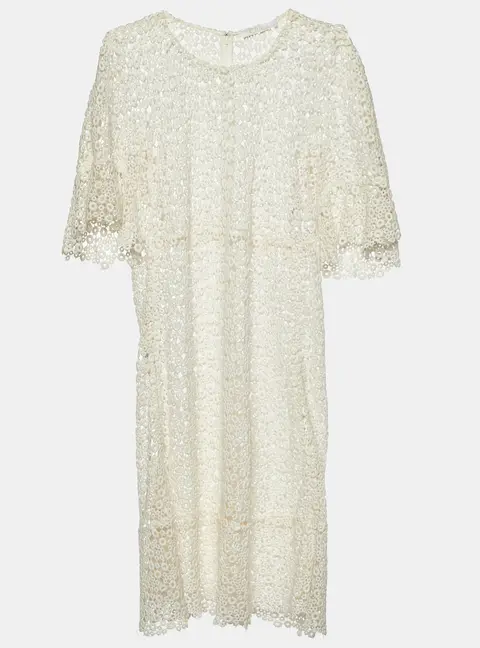 Chloe Eggshell White Guipure Lace Sheer Knee Length Dress M