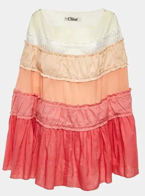 Chloe Pink/Cream Cotton & Silk Tiered Kaftan Tunic M