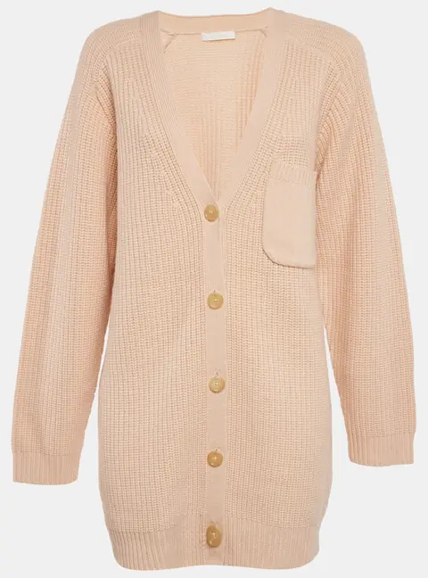 Chloe Pastel Pink Cashmere Knit Button Front Cardigan M