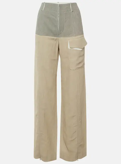 Chloe Grey /Beige Crepe Blend Wide Leg Trousers M