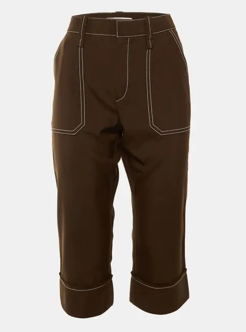 Chlo&eacute; Brown Wool Blend Contrast Stich Detail Capri Pants M