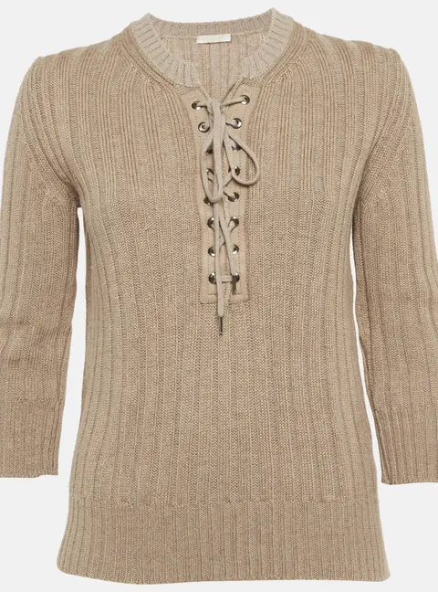 Chloe Beige Wool Blend Lace Up Sweater M