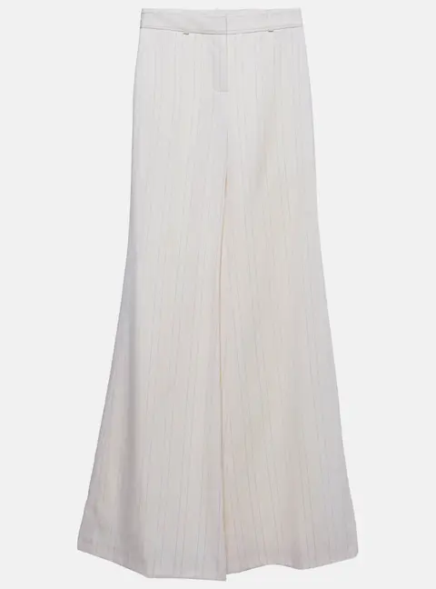 Chloe Cream Striped Twill Wide Leg Trousers S