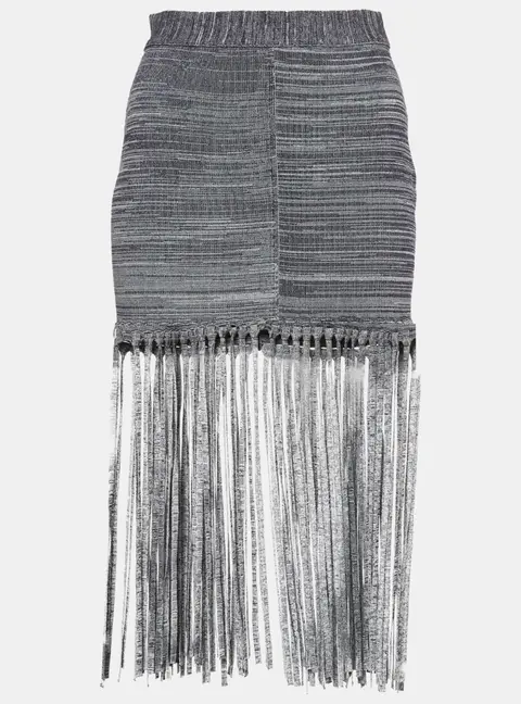 Chloe Navy Blue/White Stretch Knit Fringed Mini Skirt XS