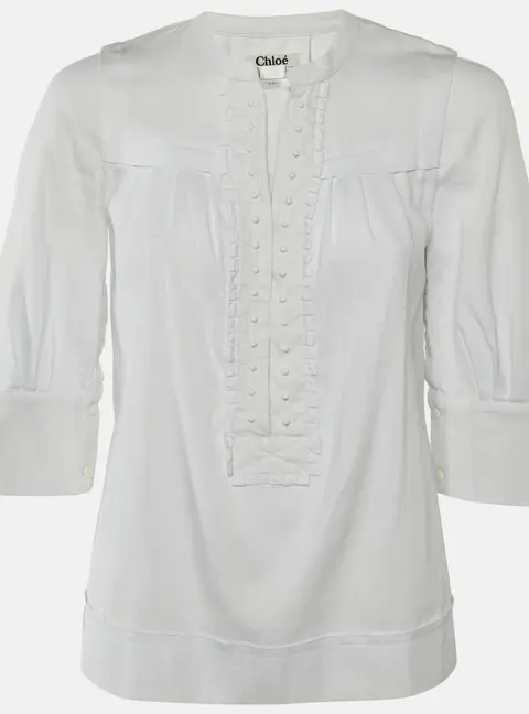 Chloe White Cotton Bead Button Detail Blouse S