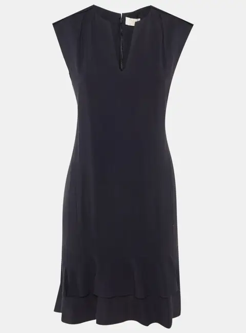 Chloe Navy Blue Crepe Flounced Sleeveless Dress S