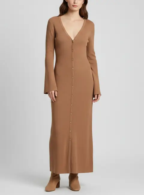 Chlo&eacute; Brown Wool Long Sleeve Maxi Dress L