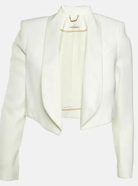 Chloe White Crepe Open Front Cropped Blazer M