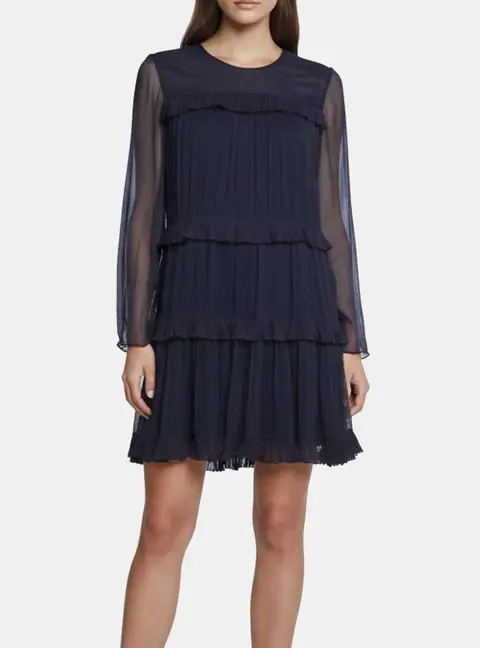 Chloe Navy Blue Chiffon Ruffle Mini Dress M