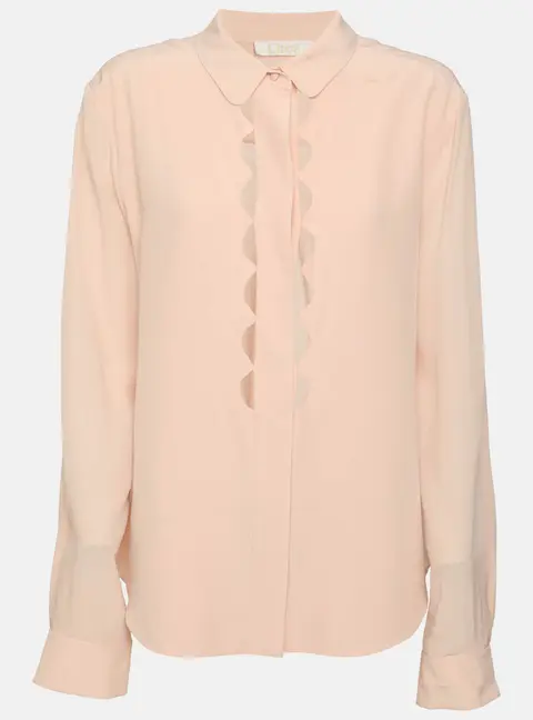 Chlo&eacute; Light Pink Crepe Long Sleeve Blouse L