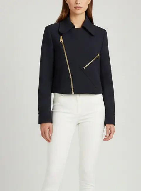 Chloe Midnight Blue Wool Blend Cropped Biker Jacket S