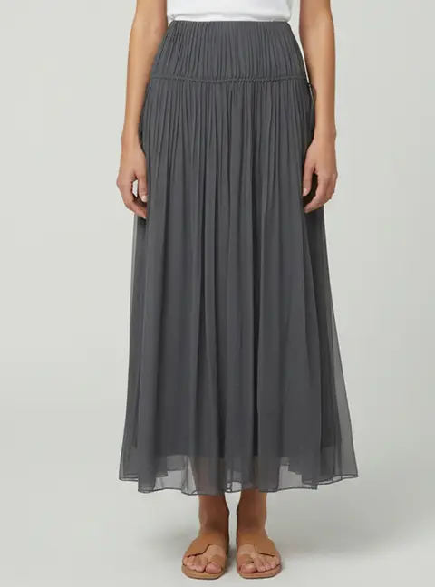 Chloe Grey Pleated Chiffon Maxi Skirt S