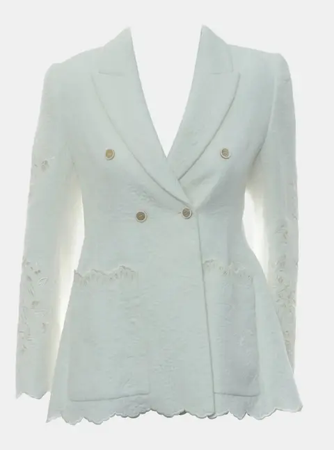 Chloe Double Breasted Broderie Anglaise Cloqu&eacute; Blazer